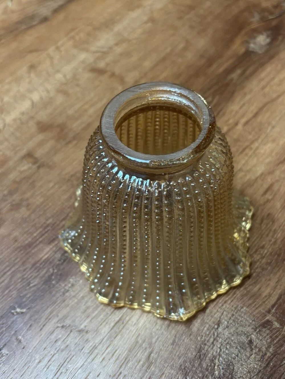 Vintage Clear Amber Glass Fairy Lamp Shade Hobnail Fluted Scalloped Small